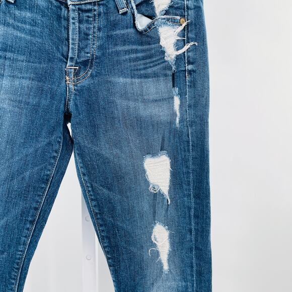 7 For All Mankind Josefina Skinny Boyfriend Blue Torn Distressed Y2K Jeans 25 - Picture 6 of 13